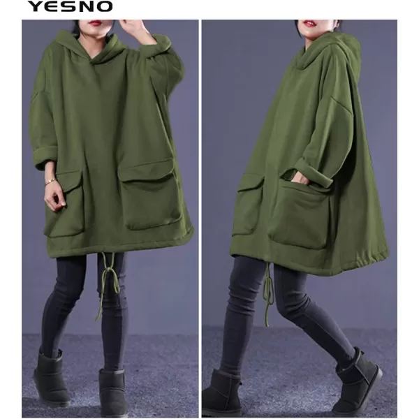 YESNO WZF Women Casual Fleece Pullover Hoodies Plus Size Active JacketLarge PocketsWzf Army Greenfleeced