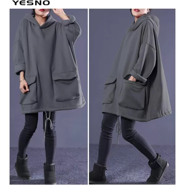 YESNO WZF Women Casual Fleece Pullover Hoodies Plus Size Active JacketLarge PocketsWzf Grayfleeced