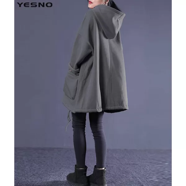 YESNO WZF Women Casual Fleece Pullover Hoodies Plus Size Active JacketLarge PocketsWzf Grayfleeced