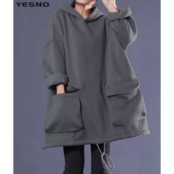 YESNO WZF Women Casual Fleece Pullover Hoodies Plus Size Active JacketLarge PocketsWzf Grayfleeced