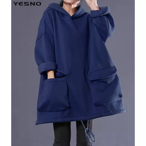 YESNO WZF Women Casual Fleece Pullover Hoodies Plus Size Active JacketLarge PocketsWzf Navy Bluefleeced