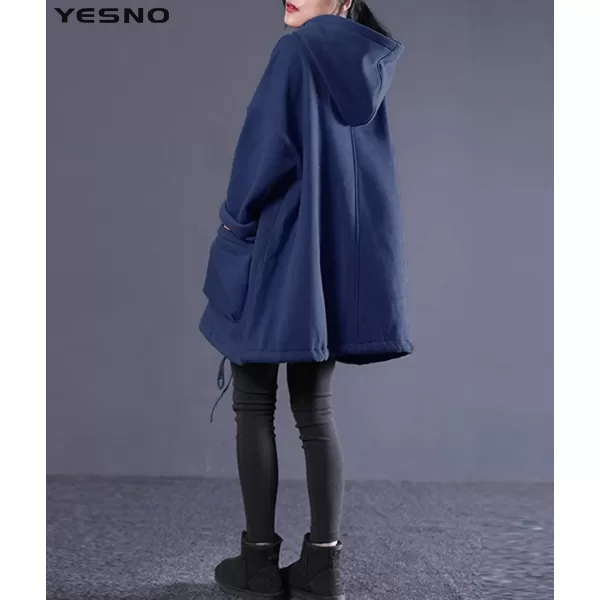 YESNO WZF Women Casual Fleece Pullover Hoodies Plus Size Active JacketLarge PocketsWzf Navy Bluefleeced