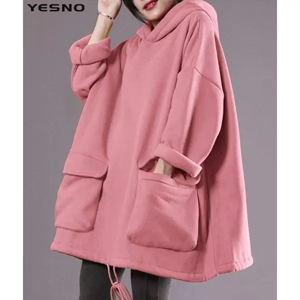 YESNO WZF Women Casual Fleece Pullover Hoodies Plus Size Active JacketLarge PocketsWzf Pinkfleeced