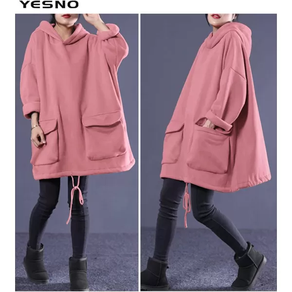 YESNO WZF Women Casual Fleece Pullover Hoodies Plus Size Active JacketLarge PocketsWzf Pinkfleeced