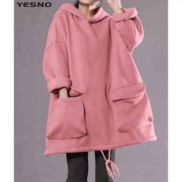 YESNO WZF Women Casual Fleece Pullover Hoodies Plus Size Active JacketLarge PocketsWzf Pinkfleeced