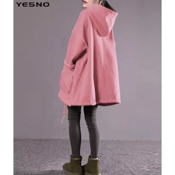 YESNO WZF Women Casual Fleece Pullover Hoodies Plus Size Active JacketLarge PocketsWzf Pinkfleeced