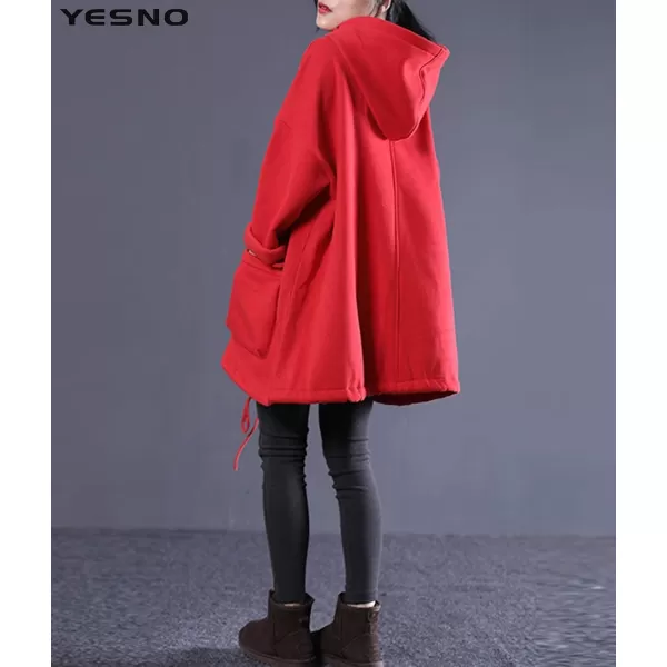 YESNO WZF Women Casual Fleece Pullover Hoodies Plus Size Active JacketLarge PocketsWzf Redfleeced