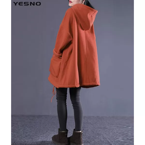 YESNO WZF Women Casual Fleece Pullover Hoodies Plus Size Active JacketLarge PocketsWzf Rustfleeced