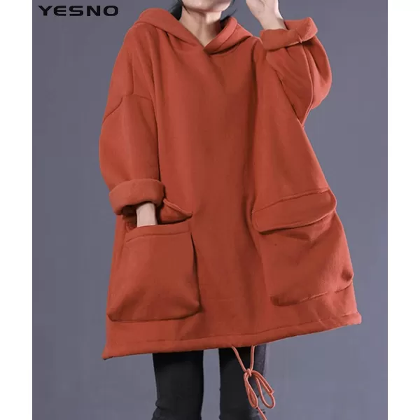 YESNO WZF Women Casual Fleece Pullover Hoodies Plus Size Active JacketLarge PocketsWzf Rustfleeced