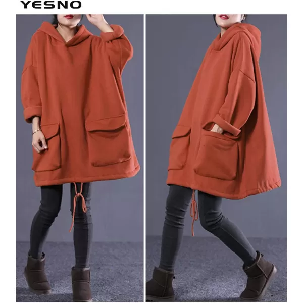 YESNO WZF Women Casual Fleece Pullover Hoodies Plus Size Active JacketLarge PocketsWzf Rustfleeced