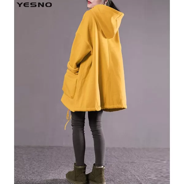 YESNO WZF Women Casual Fleece Pullover Hoodies Plus Size Active JacketLarge PocketsWzf Yellowfleeced