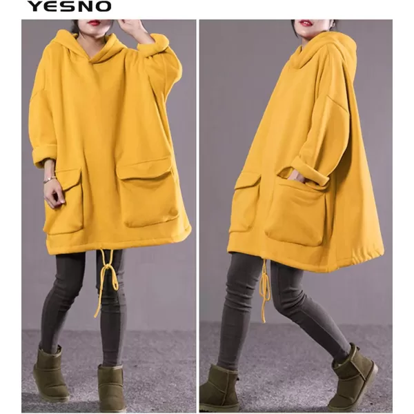 YESNO WZF Women Casual Fleece Pullover Hoodies Plus Size Active JacketLarge PocketsWzf Yellowfleeced