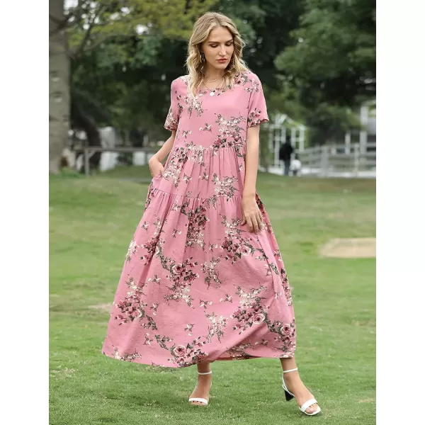 YESNO Women Casual Loose Bohemian Floral Dresses with Pockets Short Sleeve Summer Beach Swing Dress0 as Picture035