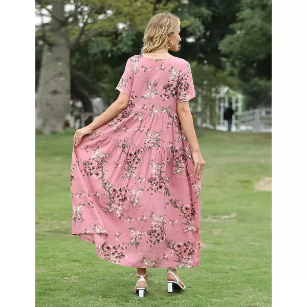 YESNO Women Casual Loose Bohemian Floral Dresses with Pockets Short Sleeve Summer Beach Swing Dress0 as Picture035