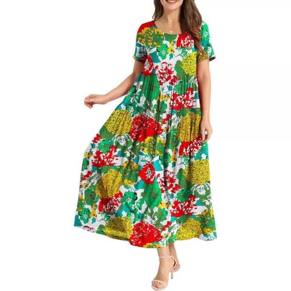 YESNO Women Casual Loose Bohemian Floral Dresses with Pockets Short Sleeve Summer Beach Swing Dress1 as Picture010