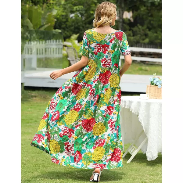 YESNO Women Casual Loose Bohemian Floral Dresses with Pockets Short Sleeve Summer Beach Swing Dress1 as Picture010