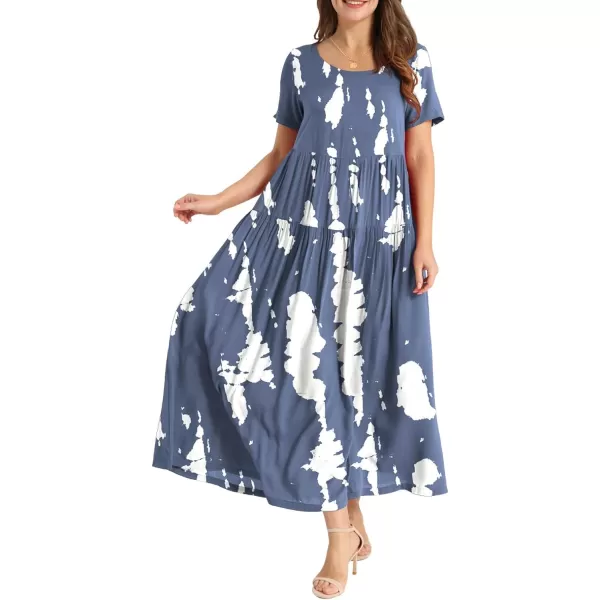 YESNO Women Casual Loose Bohemian Floral Dresses with Pockets Short Sleeve Summer Beach Swing Dress1 as Picture147