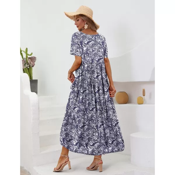 YESNO Women Casual Loose Bohemian Floral Dresses with Pockets Short Sleeve Summer Beach Swing Dress1 as Picture148