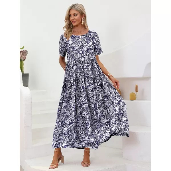 YESNO Women Casual Loose Bohemian Floral Dresses with Pockets Short Sleeve Summer Beach Swing Dress1 as Picture148