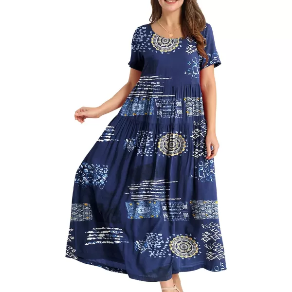 YESNO Women Casual Loose Bohemian Floral Dresses with Pockets Short Sleeve Summer Beach Swing Dress1 as Picture176