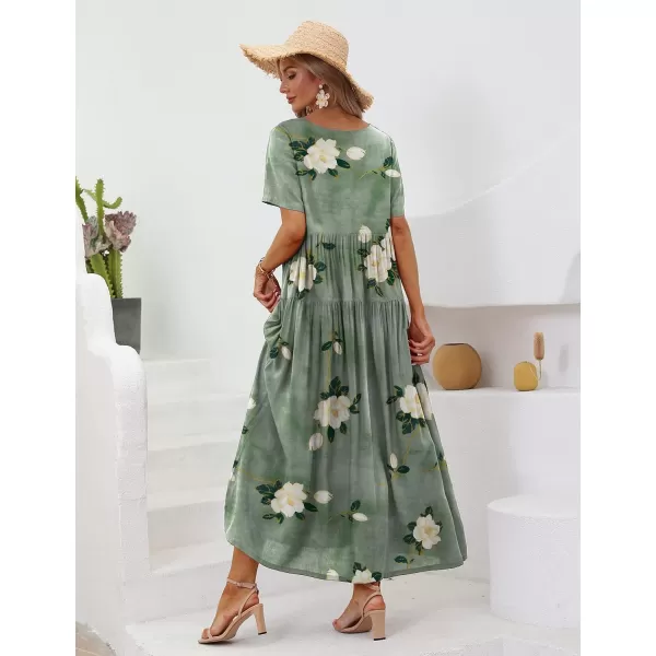 YESNO Women Casual Loose Bohemian Floral Dresses with Pockets Short Sleeve Summer Beach Swing Dress1 as Picture19