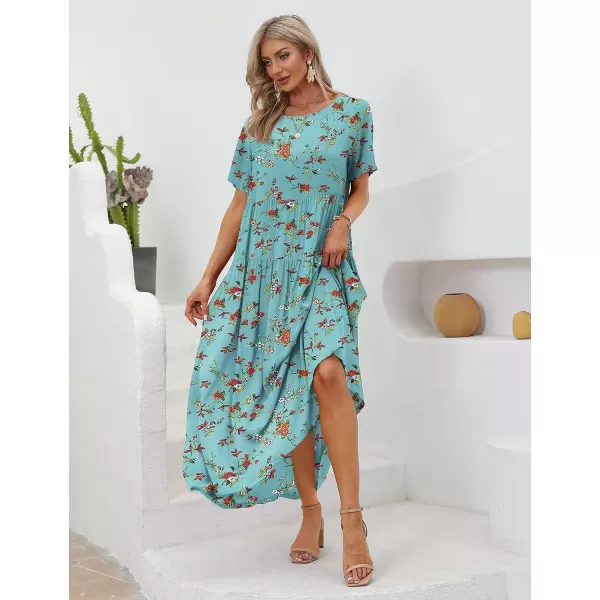 YESNO Women Casual Loose Bohemian Floral Dresses with Pockets Short Sleeve Summer Beach Swing DressAs Picture014