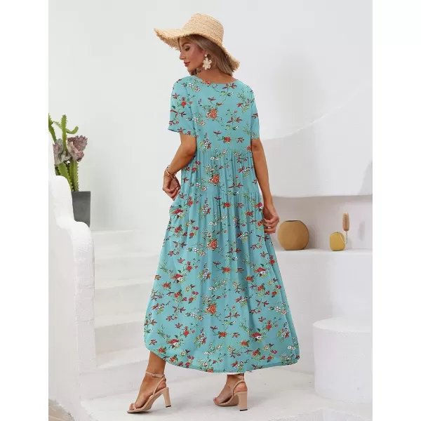 YESNO Women Casual Loose Bohemian Floral Dresses with Pockets Short Sleeve Summer Beach Swing DressAs Picture014