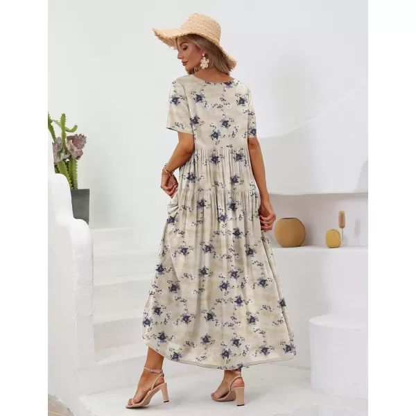 YESNO Women Casual Loose Bohemian Floral Dresses with Pockets Short Sleeve Summer Beach Swing DressAs Picture344