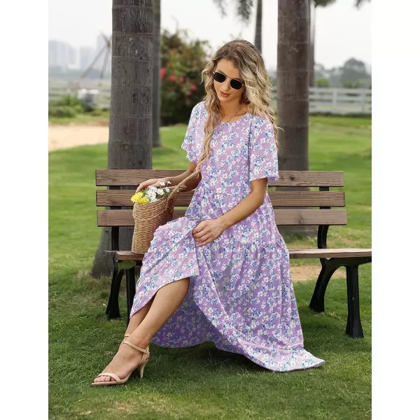 YESNO Women Casual Loose Bohemian Floral Dresses with Pockets Short Sleeve Summer Beach Swing DressAs Picture345