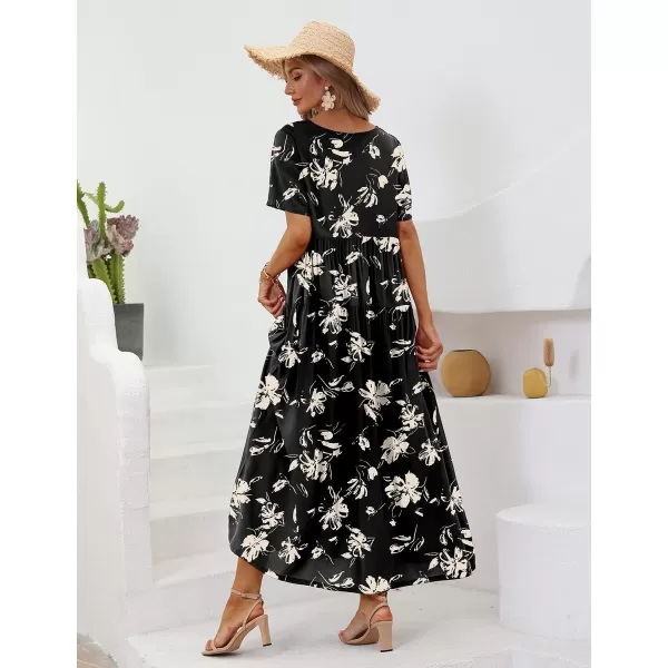 YESNO Women Casual Loose Bohemian Floral Dresses with Pockets Short Sleeve Summer Beach Swing DressAs Picture346