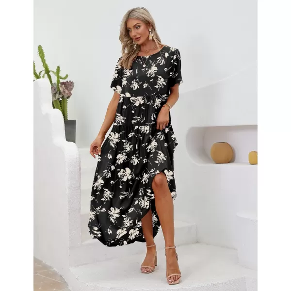 YESNO Women Casual Loose Bohemian Floral Dresses with Pockets Short Sleeve Summer Beach Swing DressAs Picture346