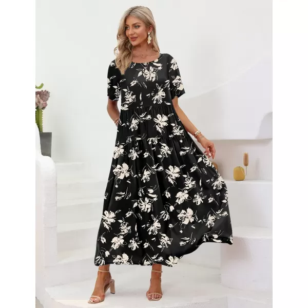 YESNO Women Casual Loose Bohemian Floral Dresses with Pockets Short Sleeve Summer Beach Swing DressAs Picture346