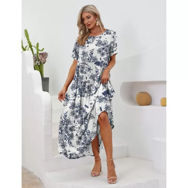 YESNO Women Casual Loose Bohemian Floral Dresses with Pockets Short Sleeve Summer Beach Swing DressAs Picture356