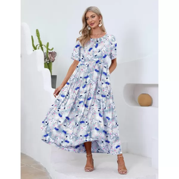 YESNO Women Casual Loose Bohemian Floral Dresses with Pockets Short Sleeve Summer Beach Swing DressAs Picture357