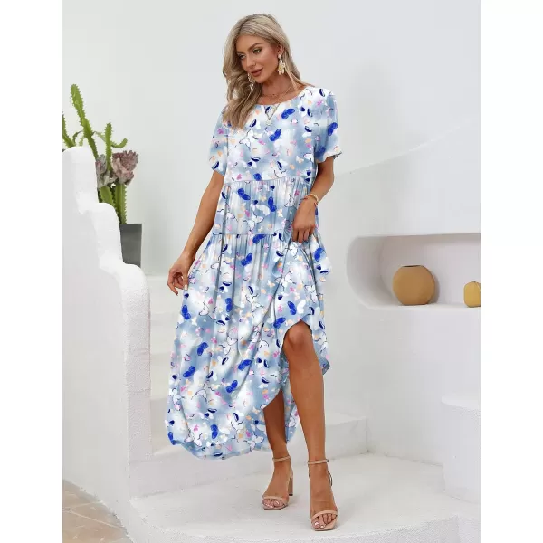 YESNO Women Casual Loose Bohemian Floral Dresses with Pockets Short Sleeve Summer Beach Swing DressAs Picture357