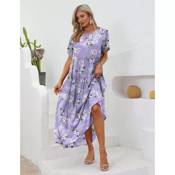 YESNO Women Casual Loose Bohemian Floral Dresses with Pockets Short Sleeve Summer Beach Swing DressAs Picture374