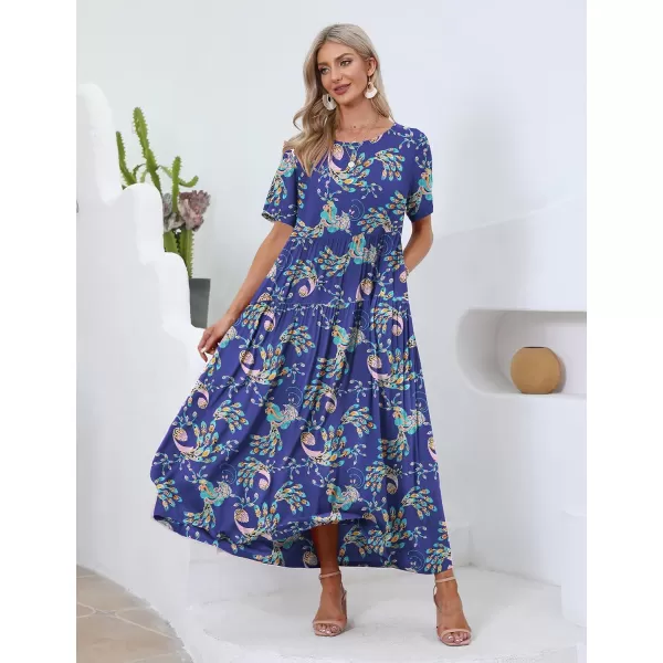 YESNO Women Casual Loose Bohemian Floral Dresses with Pockets Short Sleeve Summer Beach Swing DressAs Picture383b