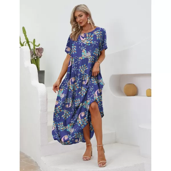 YESNO Women Casual Loose Bohemian Floral Dresses with Pockets Short Sleeve Summer Beach Swing DressAs Picture383b