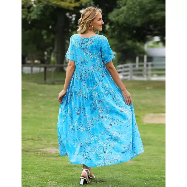 YESNO Women Casual Loose Bohemian Floral Dresses with Pockets Short Sleeve Summer Beach Swing DressBlueYellow