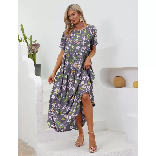 YESNO Women Casual Loose Bohemian Floral Dresses with Pockets Short Sleeve Summer Beach Swing DressFloral 401