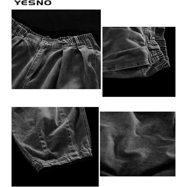 YESNO Women Casual Loose Cropped Pants Denim Bloomers Elastic Waist with Pockets PJDBlack With Zipper