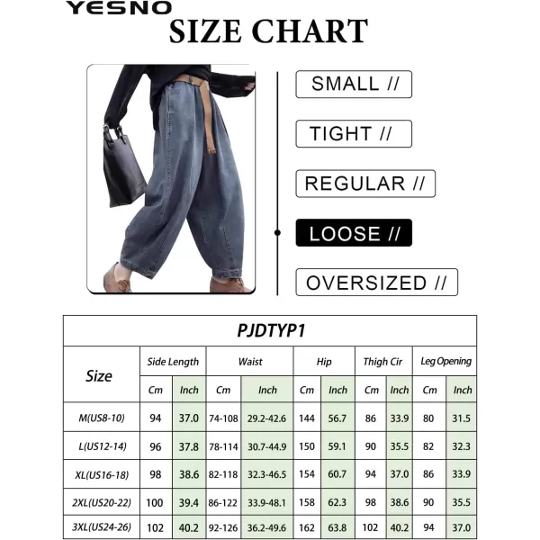 YESNO Women Casual Loose Cropped Pants Denim Bloomers Elastic Waist with Pockets PJDBlack With Zipper