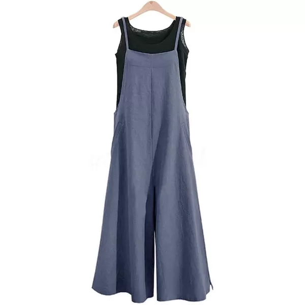 YESNO Women Casual Loose Long Bib Pants Wide Leg Jumpsuits Baggy Cotton Rompers Overalls with Pockets PZZAblue Graysplit Wide Leg