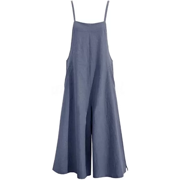 YESNO Women Casual Loose Long Bib Pants Wide Leg Jumpsuits Baggy Cotton Rompers Overalls with Pockets PZZAblue Graysplit Wide Leg