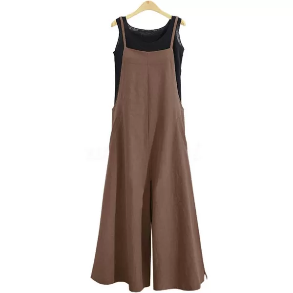 YESNO Women Casual Loose Long Bib Pants Wide Leg Jumpsuits Baggy Cotton Rompers Overalls with Pockets PZZAcoffeesplit Wide Leg