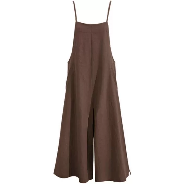 YESNO Women Casual Loose Long Bib Pants Wide Leg Jumpsuits Baggy Cotton Rompers Overalls with Pockets PZZAcoffeesplit Wide Leg