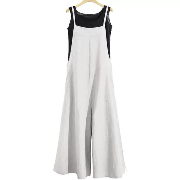 YESNO Women Casual Loose Long Bib Pants Wide Leg Jumpsuits Baggy Cotton Rompers Overalls with Pockets PZZAhempsplit Wide Leg