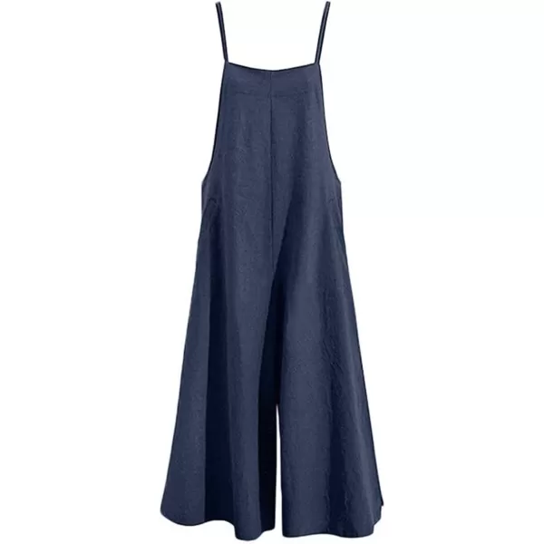 YESNO Women Casual Loose Long Bib Pants Wide Leg Jumpsuits Baggy Cotton Rompers Overalls with Pockets PZZAnavy Bluesplit Wide Leg