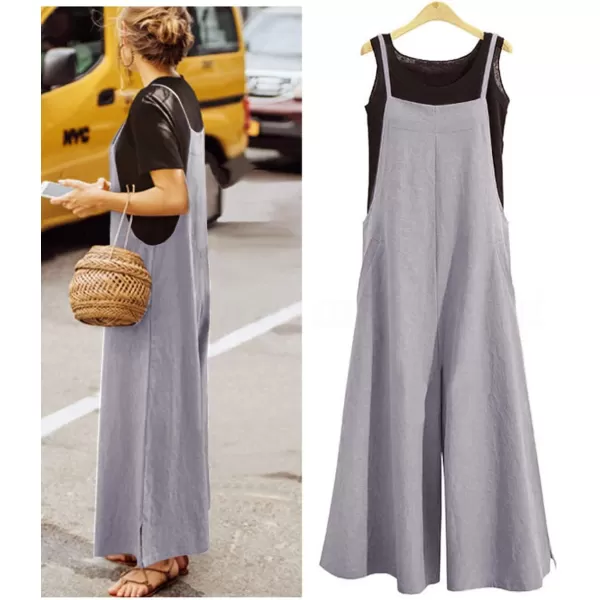 YESNO Women Casual Loose Long Bib Pants Wide Leg Jumpsuits Baggy Cotton Rompers Overalls with Pockets PZZAs Picture18 Jumpsuits