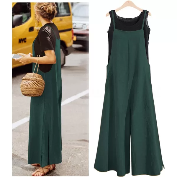 YESNO Women Casual Loose Long Bib Pants Wide Leg Jumpsuits Baggy Cotton Rompers Overalls with Pockets PZZAs Picture23 Jumpsuits